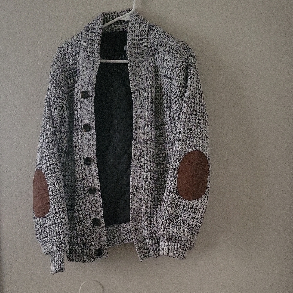 American Stitch Knit Cardigan with Brown Patches
